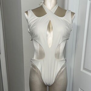 Mugler White Cut-Out one piece bathing suit/ bodysuit NWOT